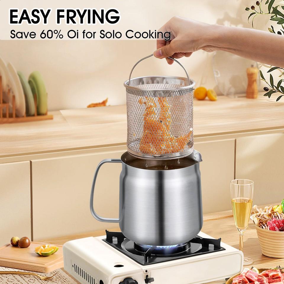 1.5L/2L Oil Filter Pot with Strainer and Frying Basket 304 Stainless Steel Oil