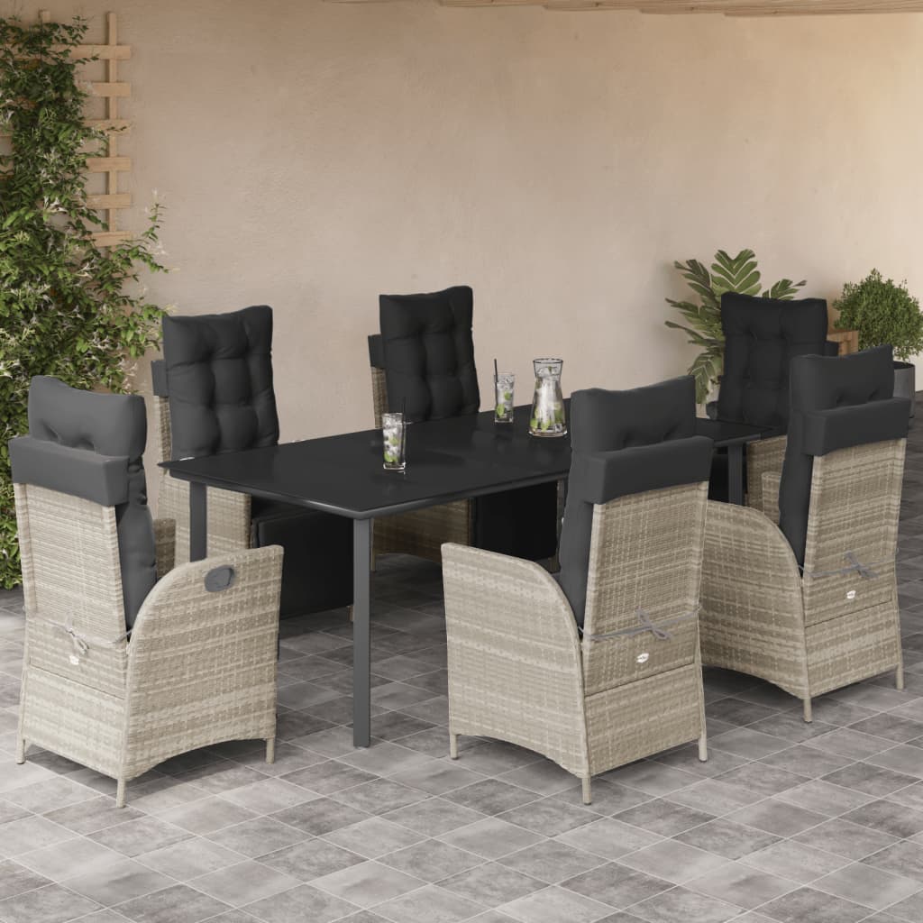 Vidaxl 7-Cz. Gartenmöbel-Set mit Kissen, Grau, PE-Rattan