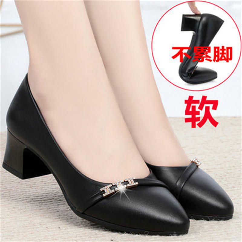 Spring Autumn Comfortable Women Cute Light Party Square Heel Shoes Cool Fashion White Soft Soled Casual Leather Shoes