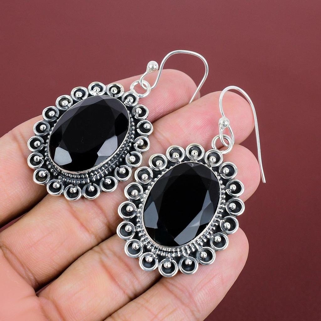 Orecchini in Onice Nero Sfaccettato Argento Sterling 925 Orecchini Fatti a Mano Gioielli in Pietra Onice Nera Regali di Anniversario Orecchini dallo Stile Unico