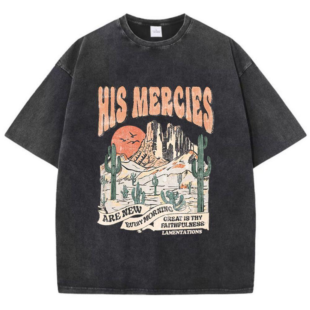 Damen Baumwolle Gewaschene T-Shirts Seine Barmherzigkeiten sind jeden Morgen neu Druck Kurzarm Locker O-Ausschnitt Vintage Oberteile Kleidung