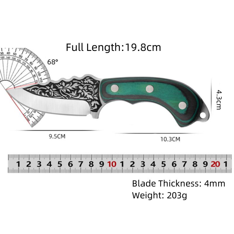 Kitchen Knife Thick Carved Pattern Handmade Knife Outdoor Barbecue Meat Eating Knife Stainless Steel Fruit Knife
