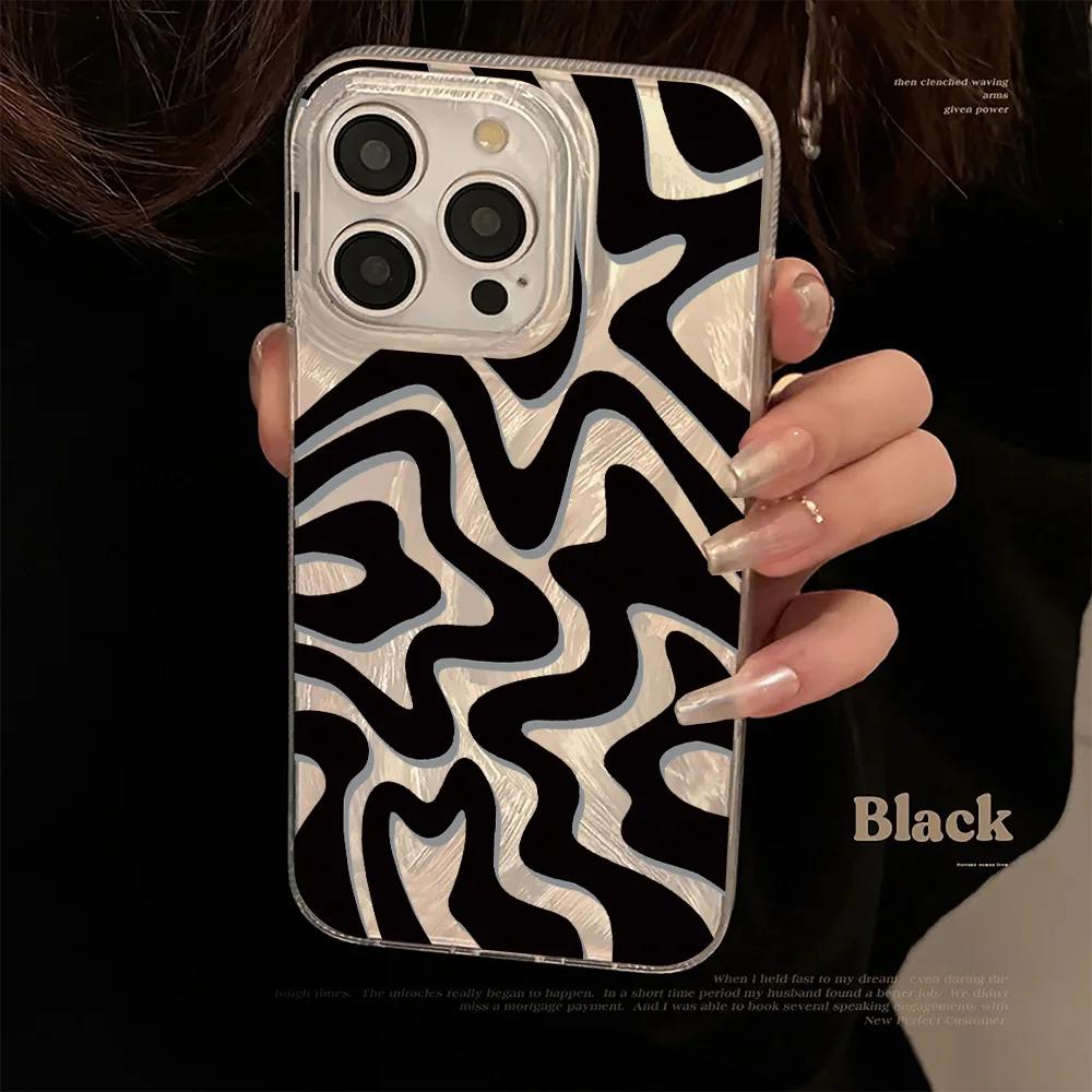 Metallic Wave Pattern Soft Shockproof Phone Case for iPhone 17 Air 16 15 13 12 11 ProMax Pro Plus Protective Slim Fit Shell