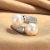 Charm Female White Pearl Zircon Stone Silver Color Wedding Rings Promise Open Adjustable Engagement  For Women