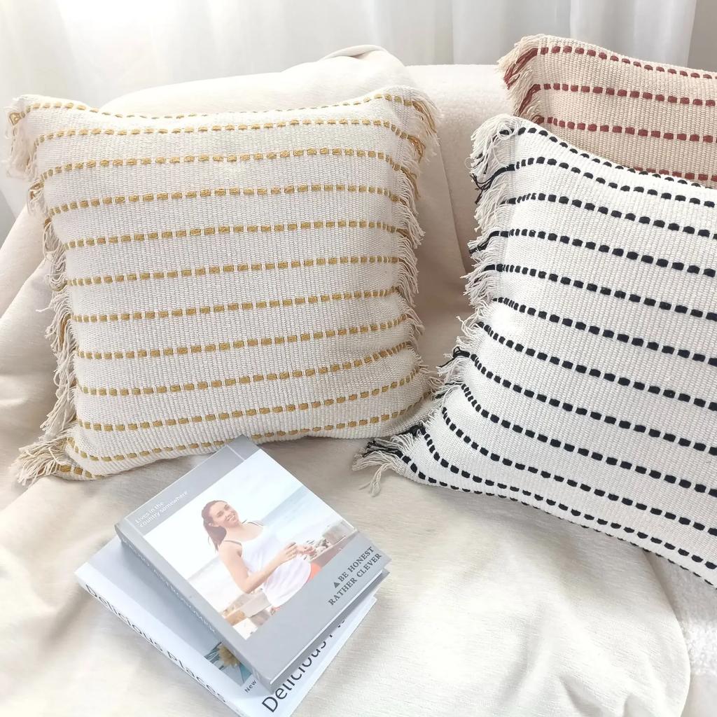 Fresh Knitted Striped Tassel Home Sofa Pillowcase Nordic Striped Minimalist Pillowcase Cojines Decorativos 45cm