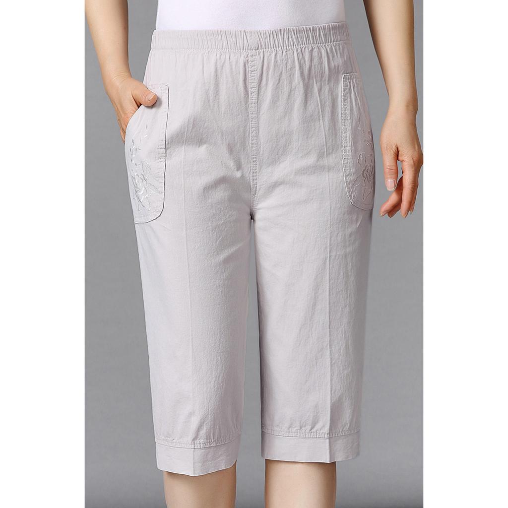 Women Cropped Pants Summer Middle-aged Lady Elastic Waist Loose Casual Pants Cotton Thin Female Sweatpants