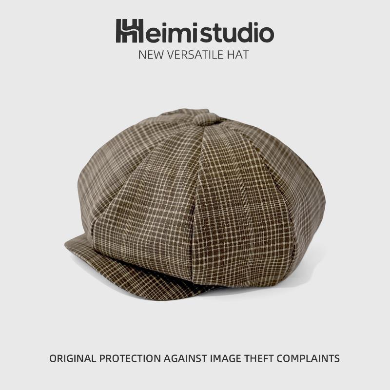 25 Early Autumn New Hat Style Pattern Octagonal Hat Fashion Plaid Octagonal Hat Children