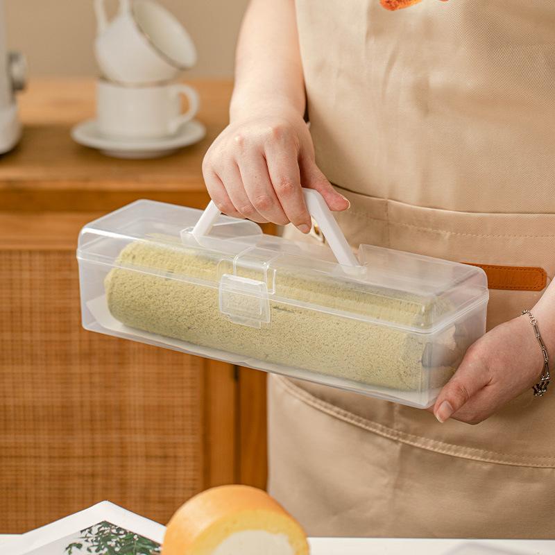 Plastic Storage Box for Cake Roll Hand-Held Transparent Food Storage Container Portable Swiss Roll Organizer Box Refrigerator