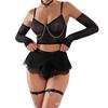 European-American Hot-Selling Sexy Lingerie: Sheer 5-Piece Set with Gloves, Mini Skirt, and Bra
