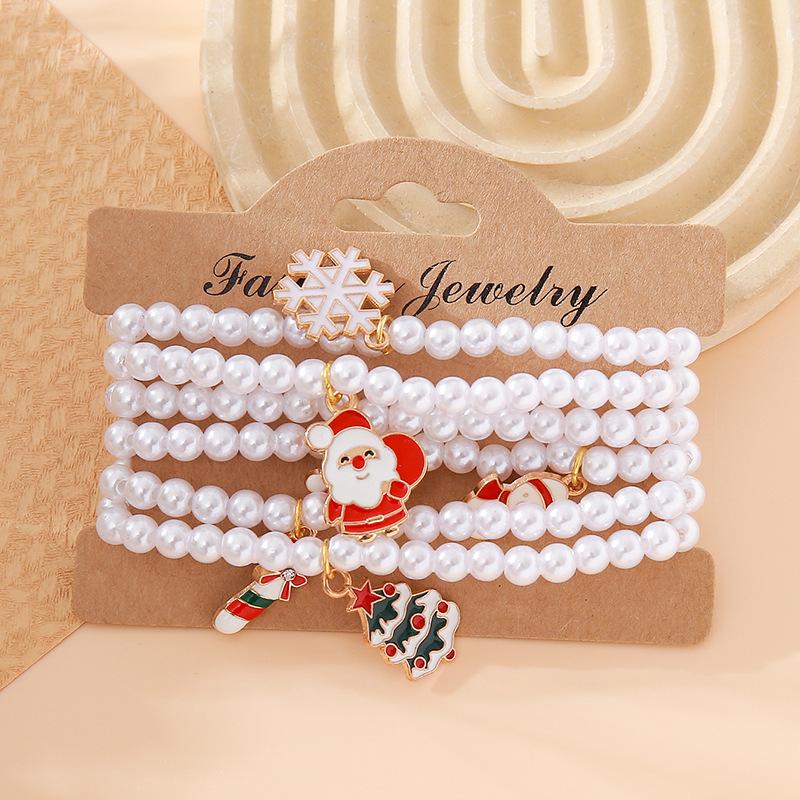 European & American Snowflake Pearl Beaded Christmas Bracelet Set for Women