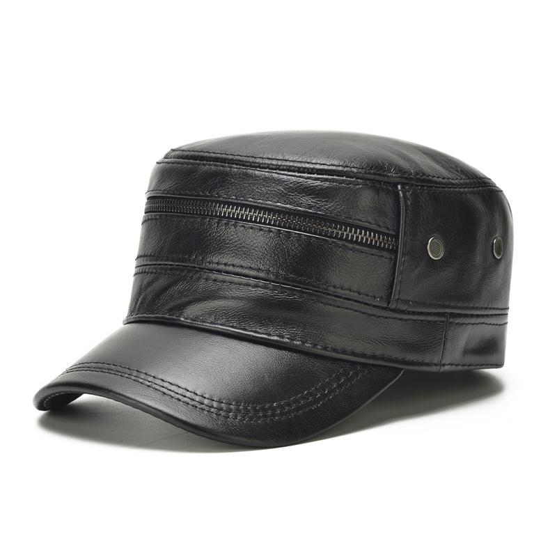 

NORTHWOOD Новая шляпа с плоским верхом из натуральной кожи для мужчин Зимняя уличная мужская шляпа Верхний слой коровьей кожи Теплая шляпа 55-60 cm чёрный