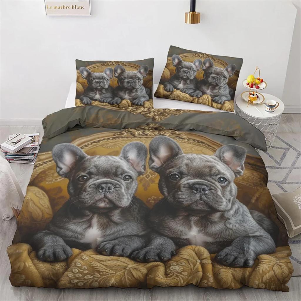 Dog Duvet Cover,French Bulldog Bedding Set French Bulldog Gifts,Soft Microfibre Reversible Quilt Cover And Pillowcases 50*75 Cm