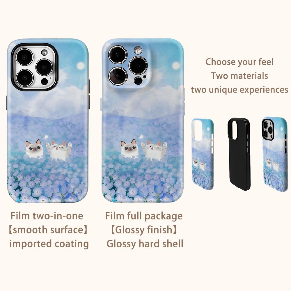 Blue Flower CatsFor Magnetic Phone Case for IPhone 17 16 15 14 13 Pro Max Plus Single Double-layer Tough Case