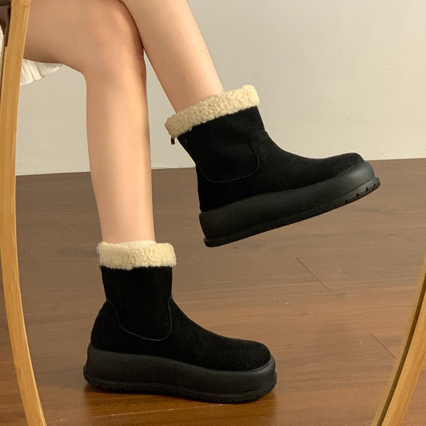 

Круглый носок, ретро, толстая подошва, женские зимние ботинки 2025 года, новые, с увеличением роста, на подкладке и утепленные термохлопком, ботильоны Birkenstock 40 чёрный