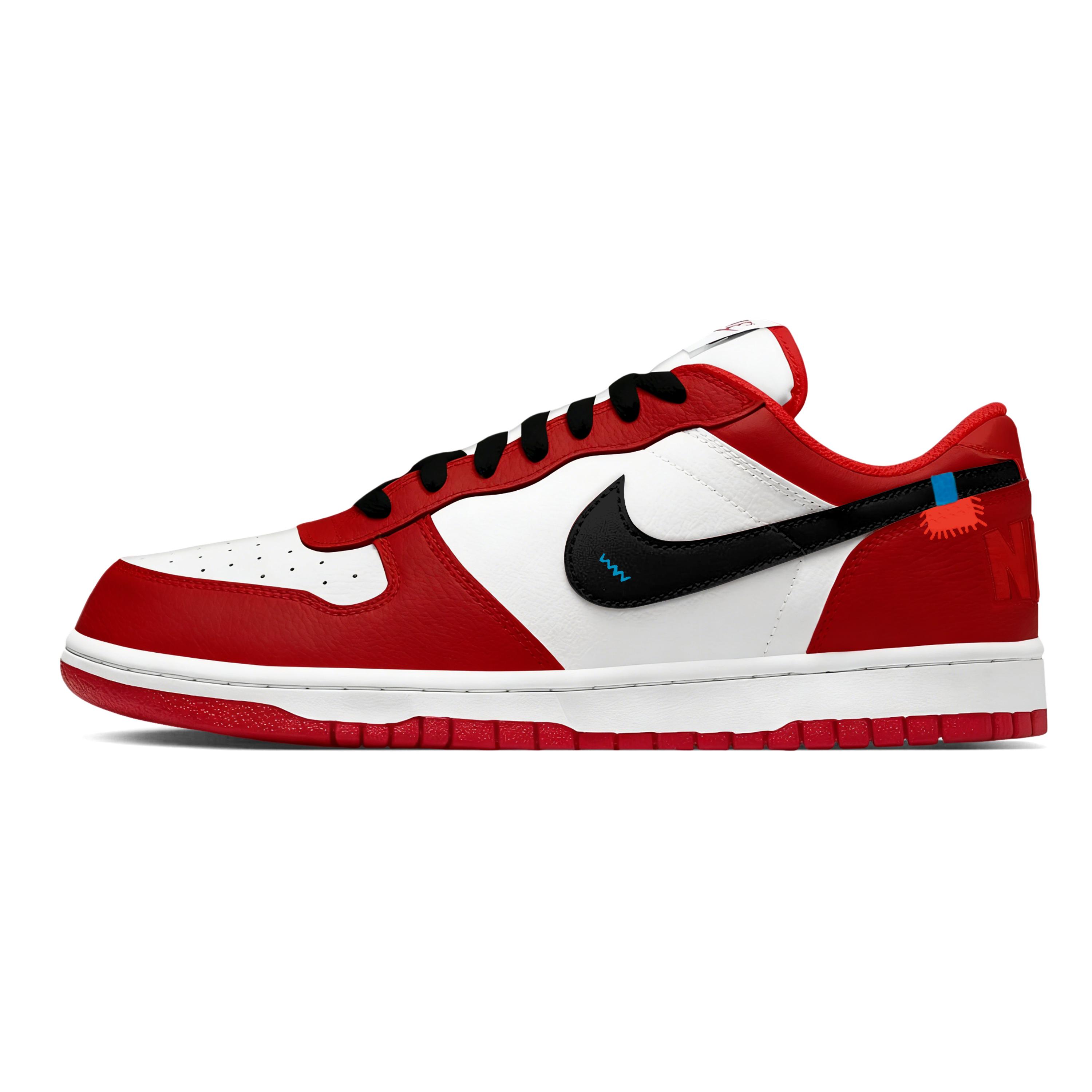 

Nike Big Red Flame Coverage Cushioning Low top Skateboard Shoes Men s Red 355152-150(Team1732-) 42.5