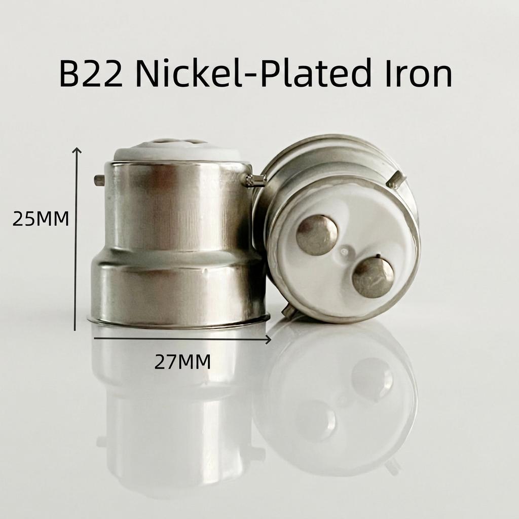 Solder-free Metal Screw Lamp Base E27 E26 B22 Nickel-plated Lamp Holder Replacement for LED Bulb Lighting Fixture