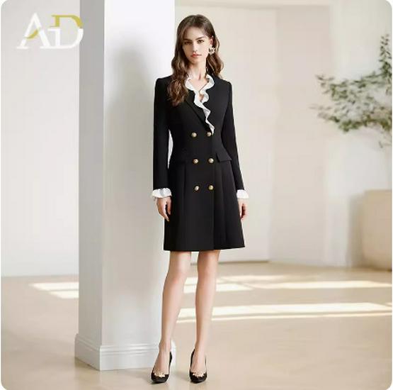 

Женское черное платье-костюм с оборками - Профессиональная юбка-одно целое XL