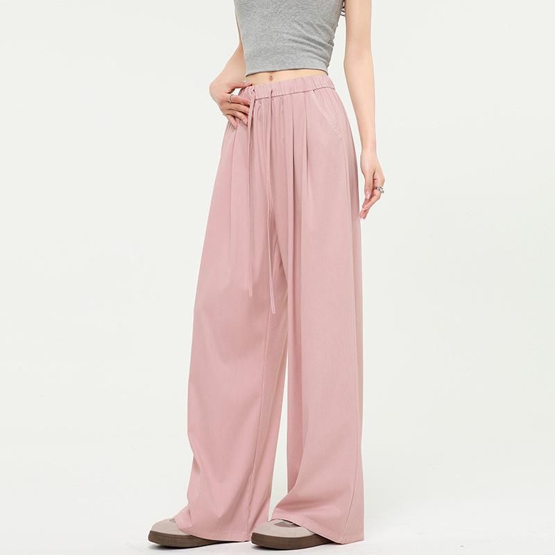 Women's Tencel Wide Leg Jeans Thin Summer High Waist Drawstring Straight Pants Draped Breathable Slimming Casual Trousers