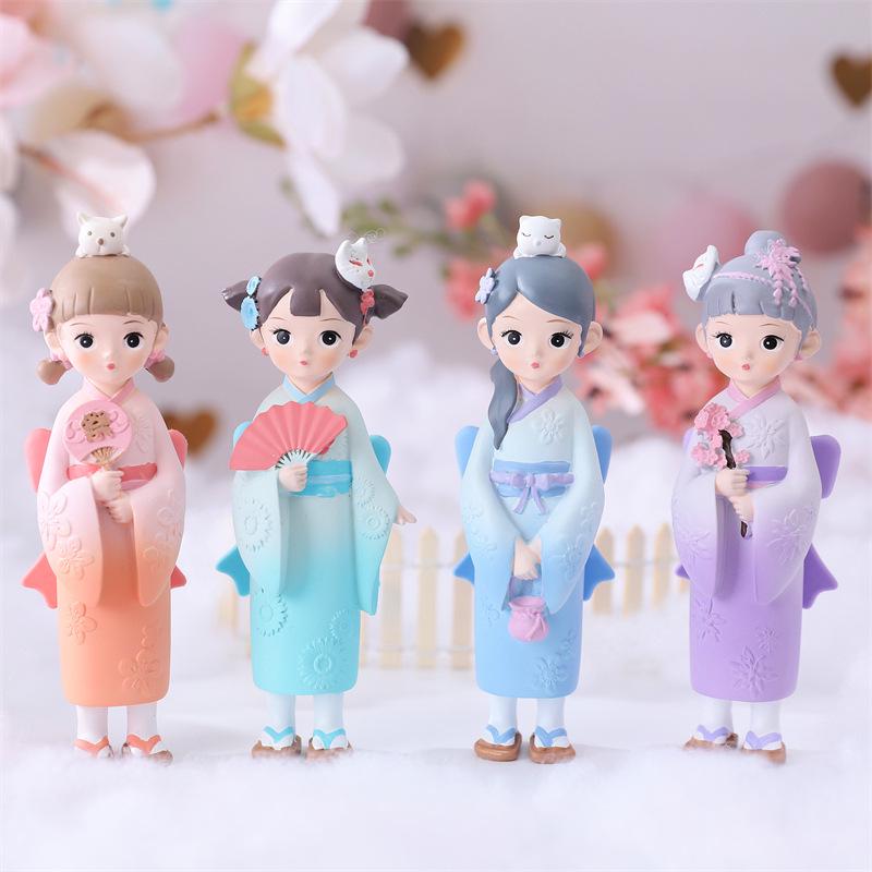 Creative Kimono Doll Ornament: Ancient Style Night Light Resin Craft