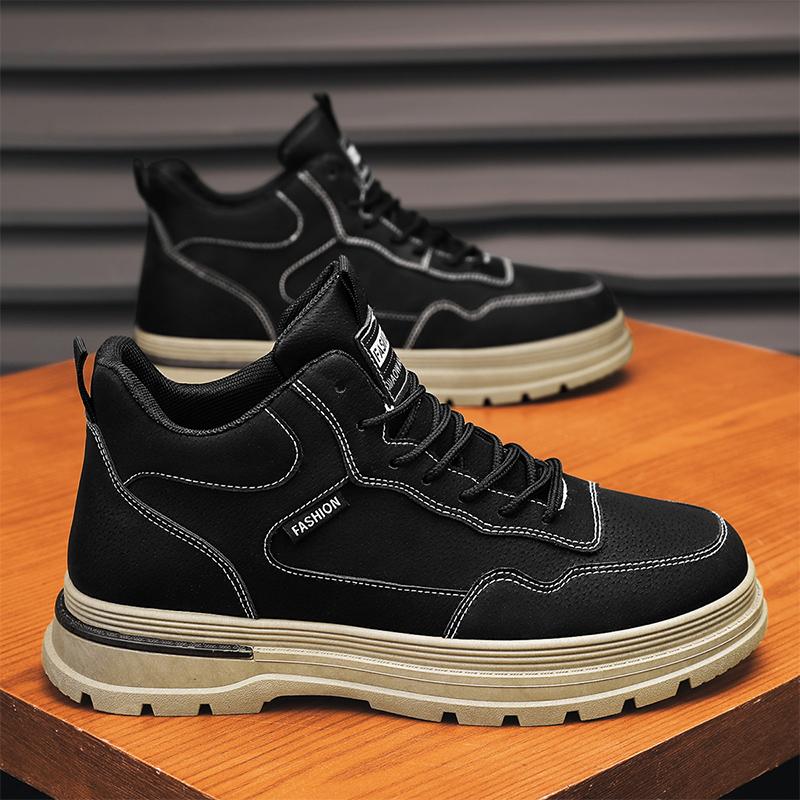 

Мужские ботинки Мужские высокие рабочие ботинки 2025 Новая модная повседневная обувь для мужчин Летние уличные противоскользящие водонепроницаемые тренировочные ботинки 44 чёрный