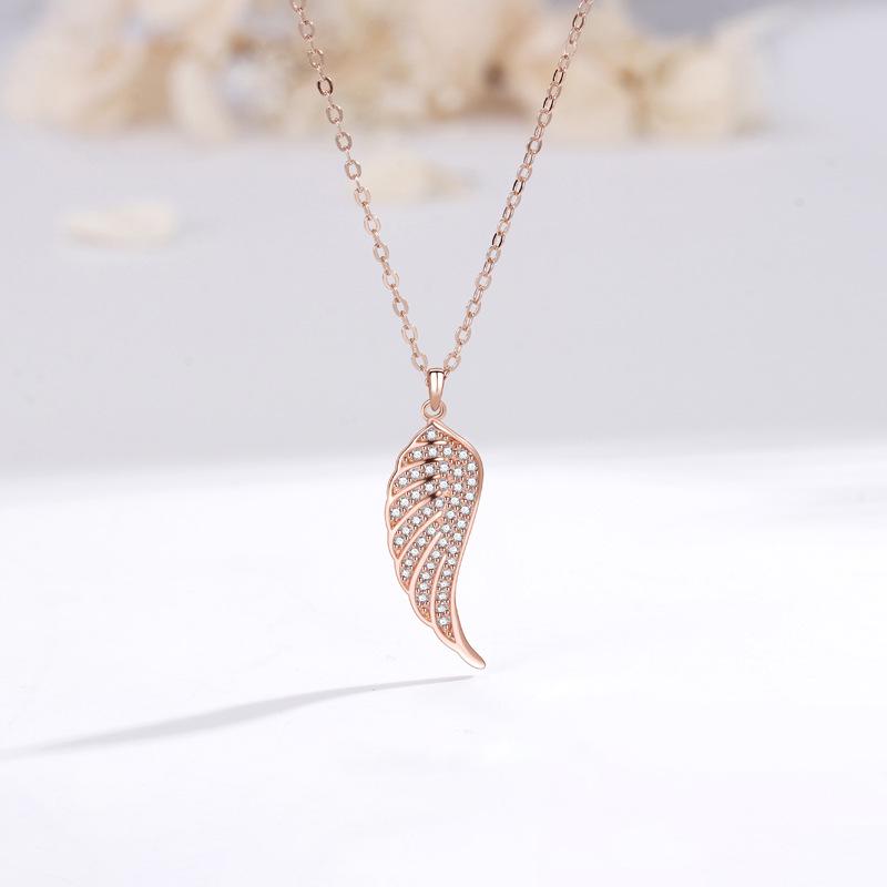 S925 Sterling Silver Angel Wing Pendant Necklace for Women - Elegant Diamond Design, Versatile Clavicle Chain 925 Silver розового золота