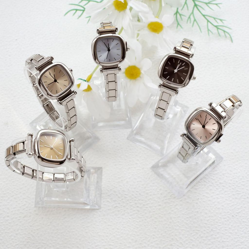 Ins Women Small Square Quartz Watch Italian Charm Stainless Steel Band Minimalist Ladies Wristwatch Fashion Jewelry Girl Gift
