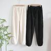 Winter Couple Fleece Pajama Pants Thick Warm Solid High Waist Cinched Fleece Lounge Pants for Home & Outdoor Wear