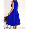 Women Sleeveless V Neck Solid High Waist Midi Casual Evening Dress