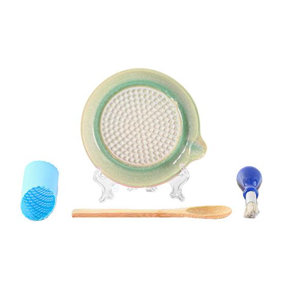 5Pcs/Set Ceramic Garlic Grater Plate with Pour Spout Ginger Cheese Manual Grinder with Raised