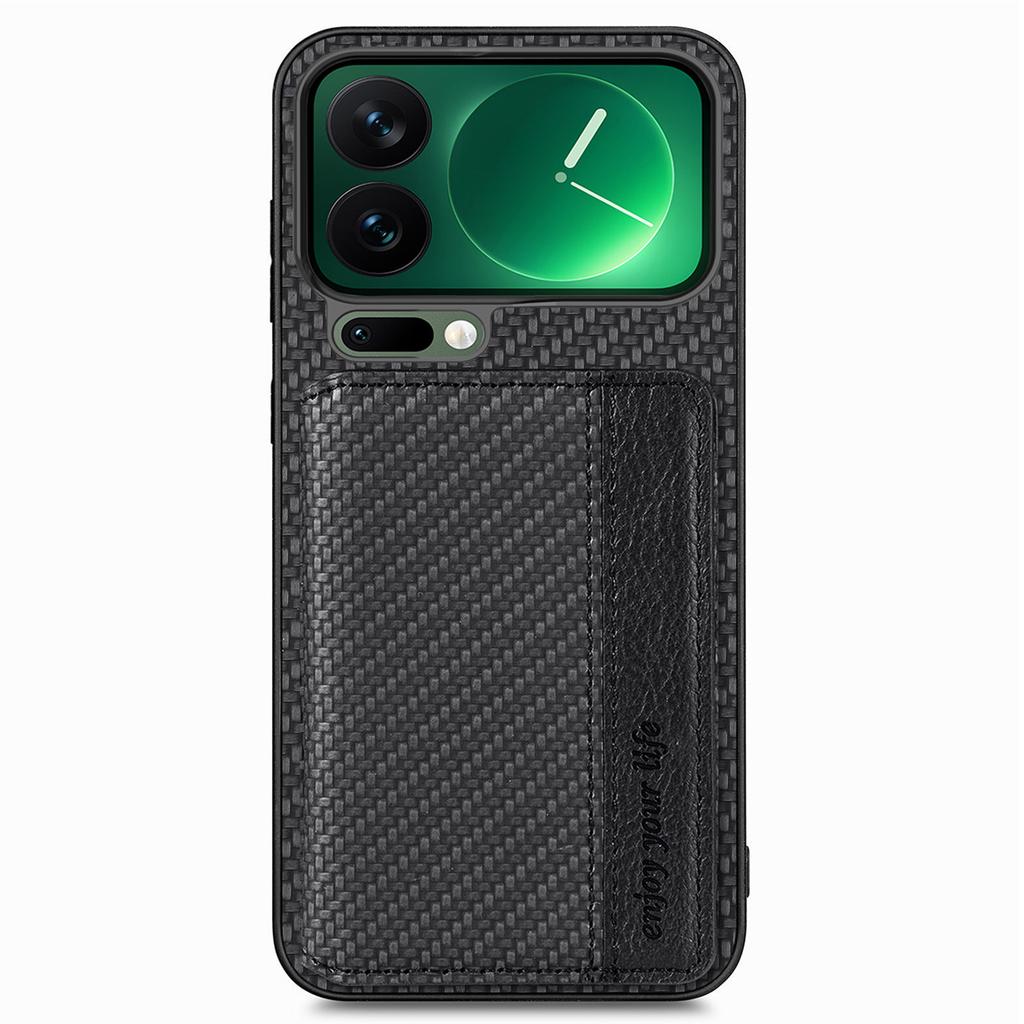 For Xiaomi 17 Pro Case RFID Blocking Carbon Fiber Leather Phone Back Cover with Card Holder