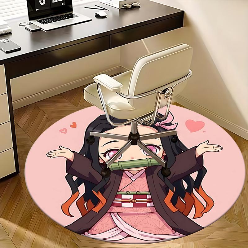 Demon Slayer,Nezuko Chair Mat Round Rug Office Carpet, Machine Washable, Non Slip, Suitable for Living Rooms, Bedrooms