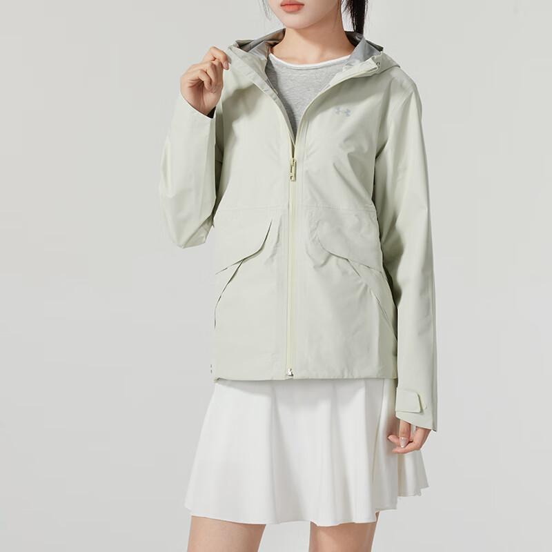 Under Armour Ua Stormproof Solid Color Hooded Zip Design Long Sleeve Jacket Women jackets Black 1385270-273