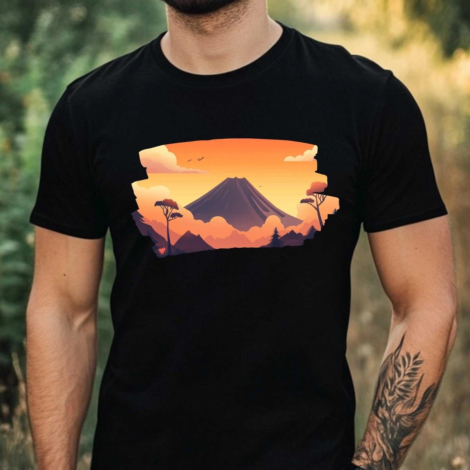 T-Shirt Herren Vulkan Landschaft Motiv Baumwolle Größe XS bis 5XL XS