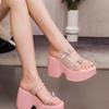 Super high heel muffin wedge heel thick sole one-word slippers women's 2025 summer outer wear high-end bow thick heel sandals