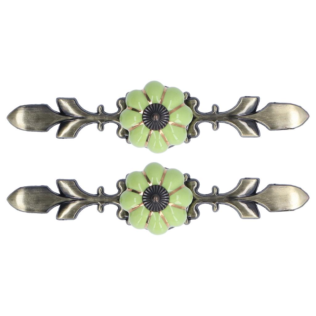 2pcs/set Hand Painted Pumpkin Drawer Knobs Chinese Pastoral Style Ceramic Cabinet HandleGreen