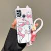 KEYSION Cute Ear Cartoon Case for Infinix Hot 11 Play with Lanyard Soft Silicone+PC Shockproof Phone Back Cover for Infinix Hot 10 9 Play