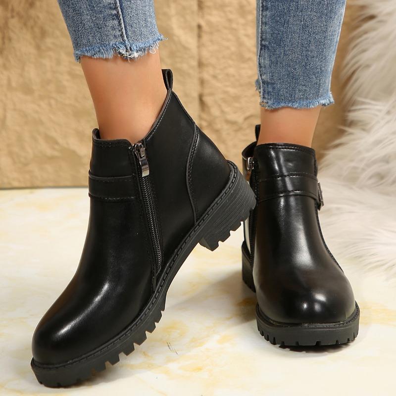 Fashion Womens Boots Hot Women's Casual Leather Shoes Comfortable Women Thick-soled Shoes Side Zipper Slip-on Boots for Women