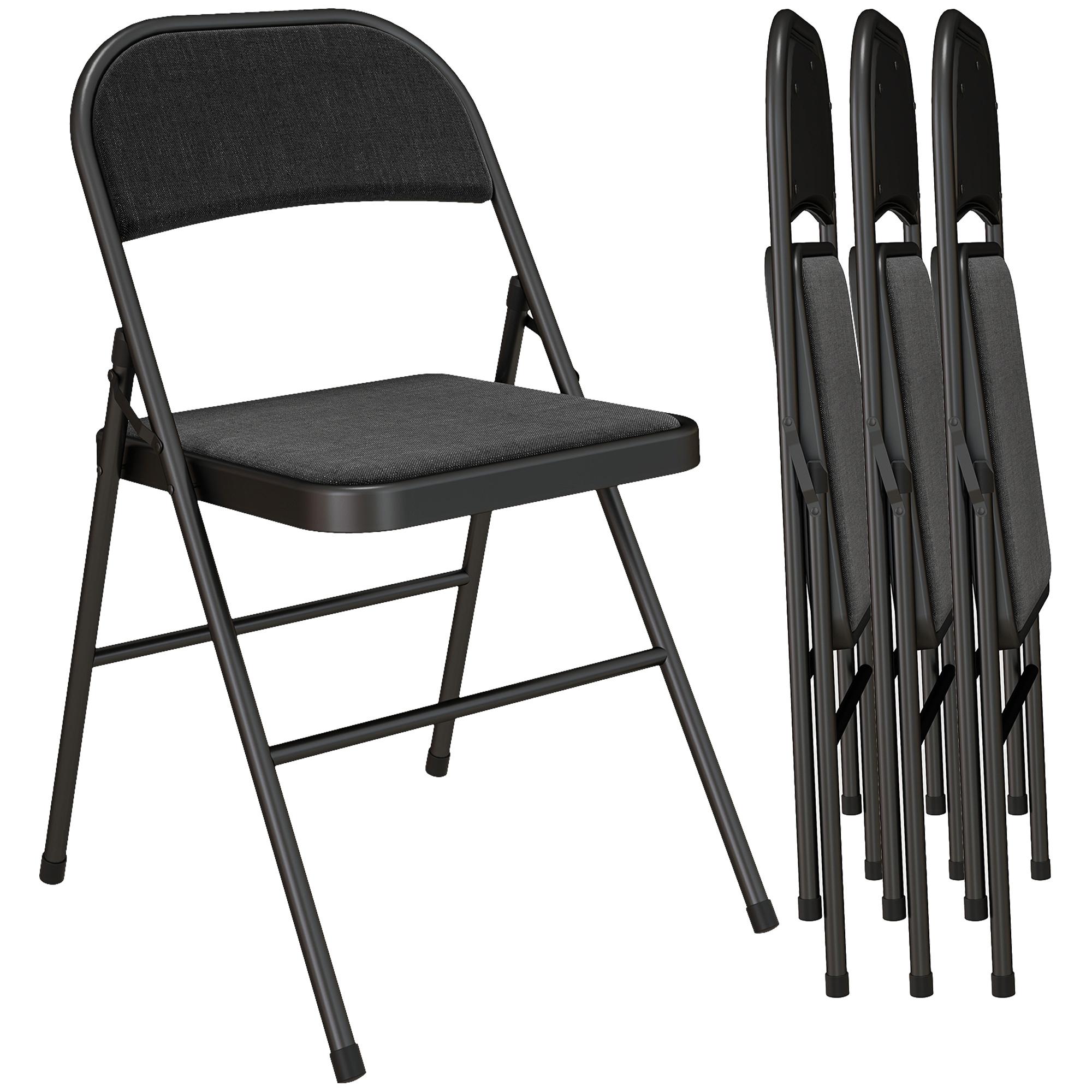 Set of 4 Folding Chairs, Portable Office Chairs, Metal Legs, Folding Chair for Office, Reception, Waiting Room, Linen Look, Black 46 x 45 x 78 cm fekete