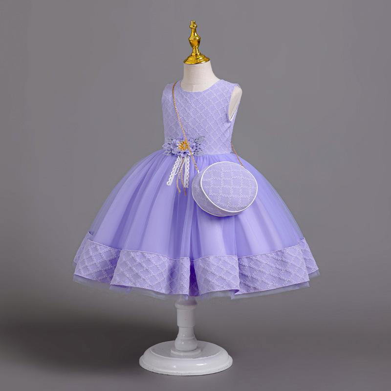 3dílné nové dívčí princeznovské šaty vyšívané s dlouhým rukávem elegantní dívčí šaty dětská narozeninová párty šaty + taška