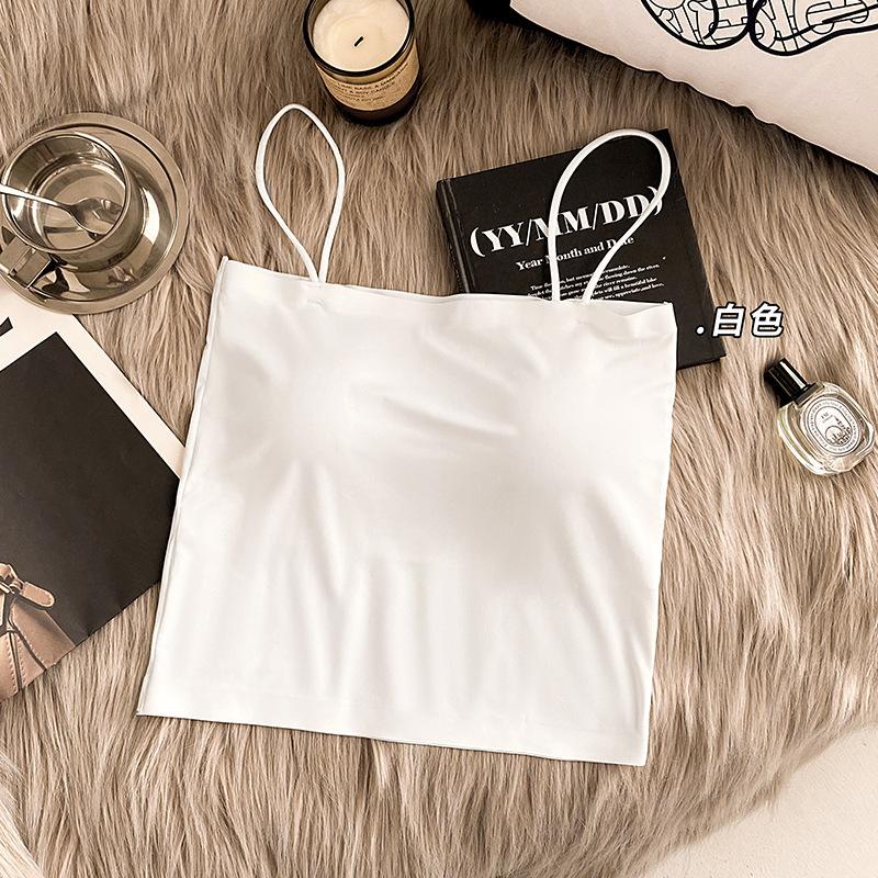 Ice silk seamless small suspender women's vest summer thin style with chest pad, beautiful back backing, anti-light tube top women