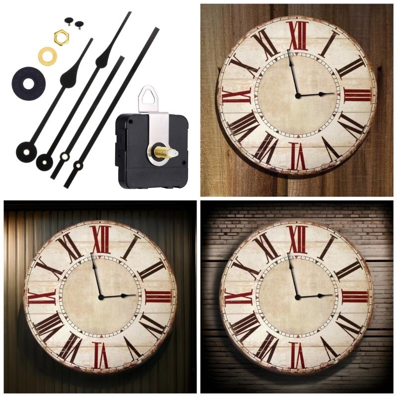 Uhrwerk-Sets mit langen Wellen und 2 Paar eleganten Metallzeigern für Heimdekorations- und Uhrenbastelarbeiten