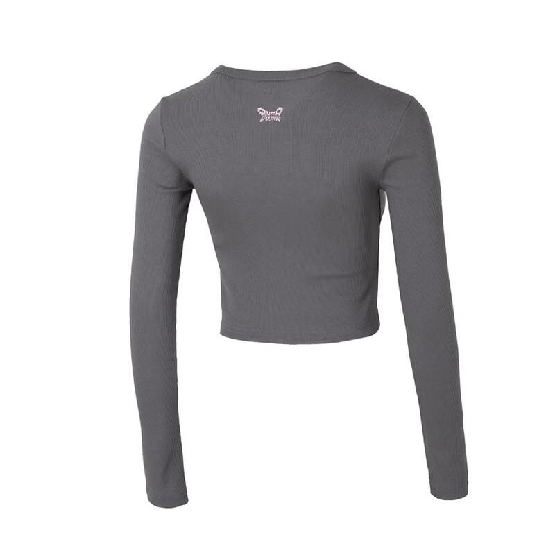 Puma Logo Print Solid Color Outdoor Casual Long Sleeve Cropped Top Women Tops Gray 628475-89