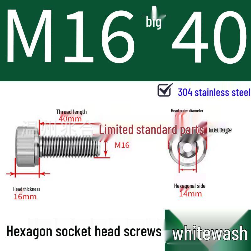 304 Stainless Steel Hexagon Socket Head Cap Screw M10-M16