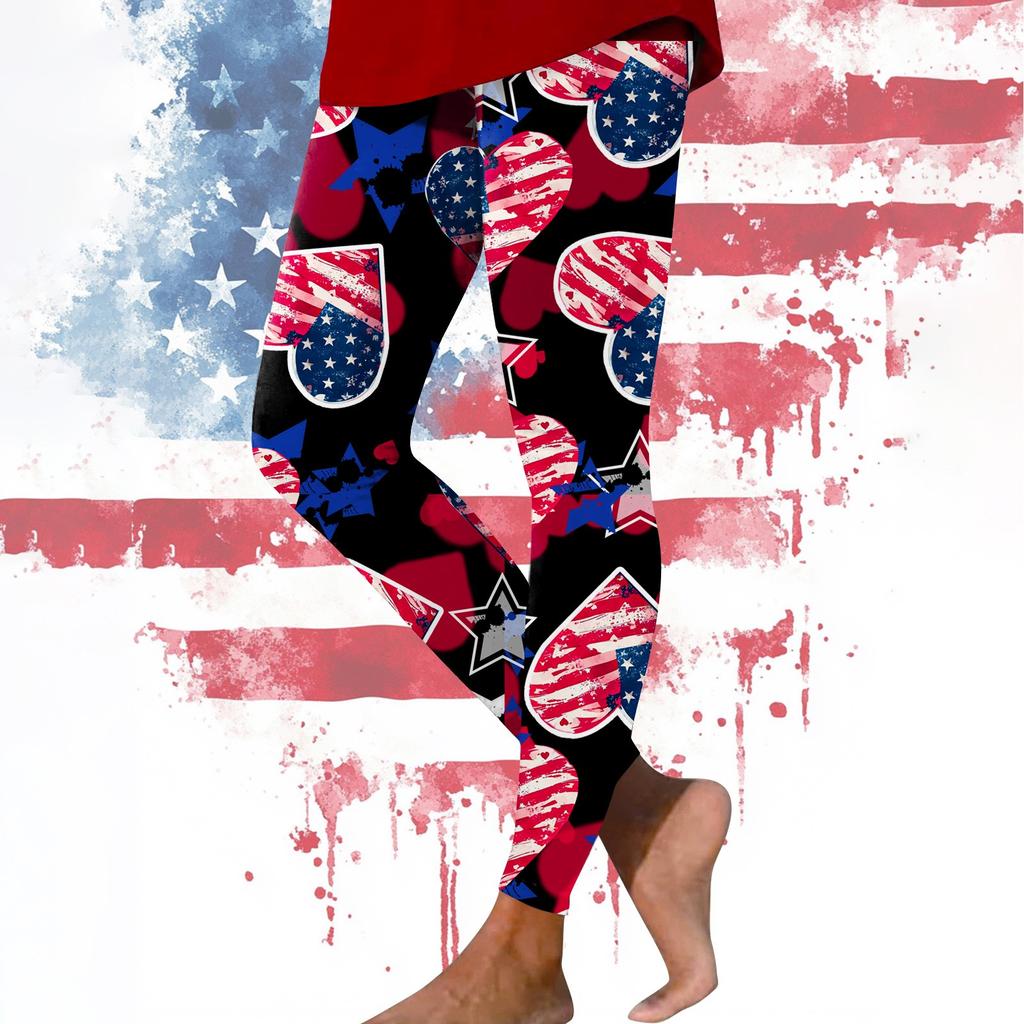 Women's Casual Fashion Outdoor Independence Day Printed Slim Elastic Yoga Pants Cropped Pants