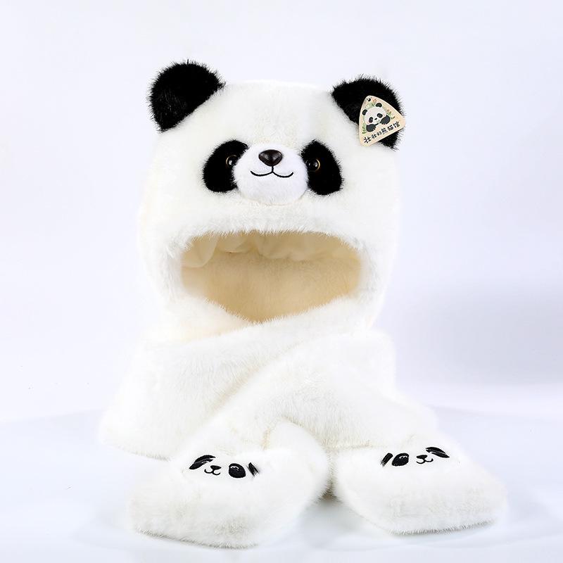 Cute Panda Plush Accessories Set: Embroidered Hat, Eye Mask, Hand Puppet, Neck Pillow - Cozy Winter Essentials for Women (8 Pieces)