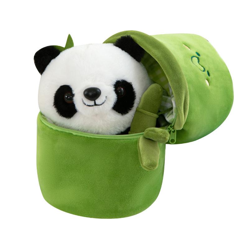Bamboo Tube Panda Doll Plush Toy Cute Hug Bamboo Panda Doll Cartoon National Treasure Panda