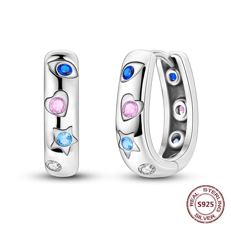 Purple Zircon Hoop Earrings 925 Silver U-shaped Liquid Metal Love Heart Fashion Earrings For Women Jewelry