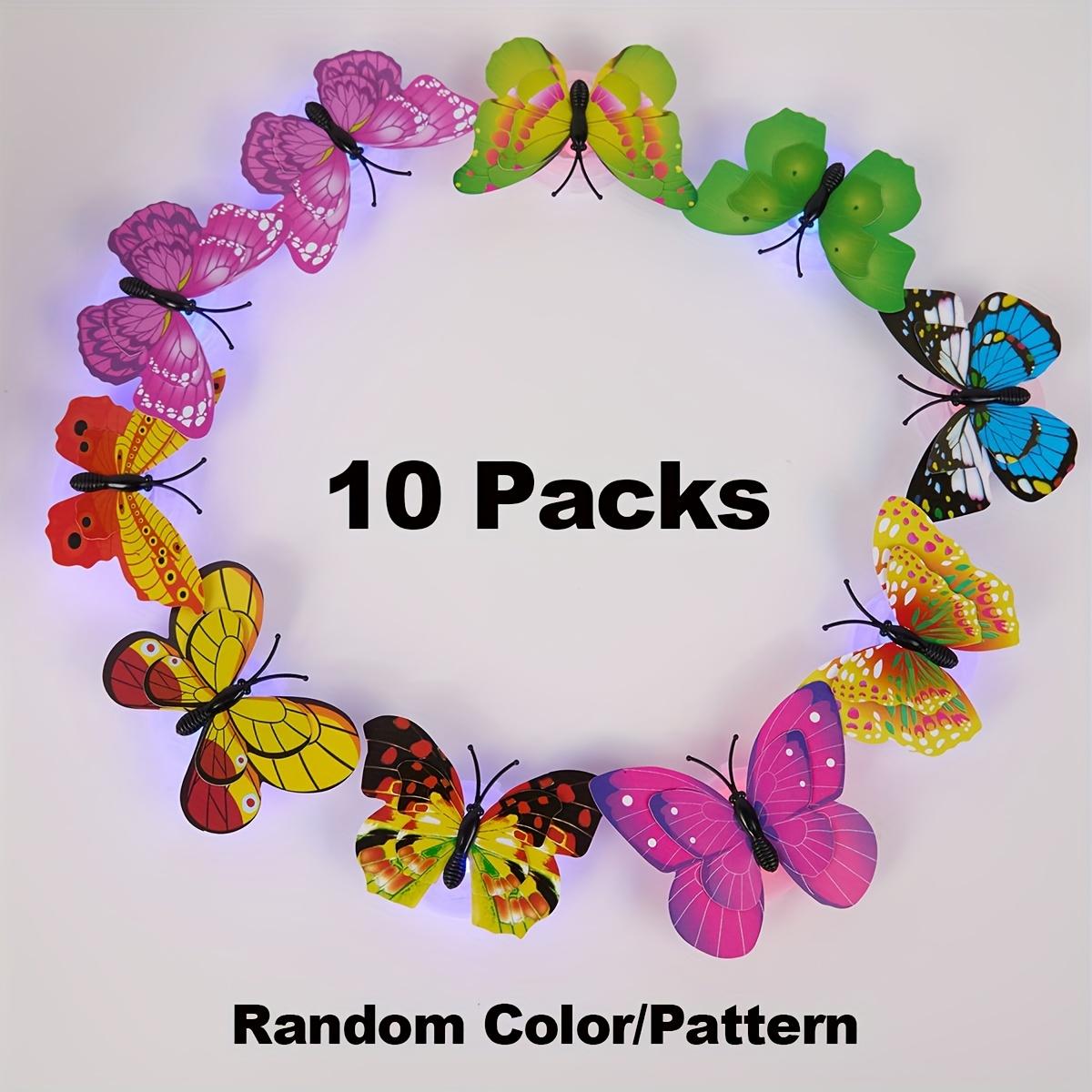 

10 шт. Светящиеся в темноте ночники-бабочки, Разноцветные пластиковые настенные декоративные светильники с управлением переключателем, Питание от батареек для спальни, свадьбы 10pcs Random Style Color