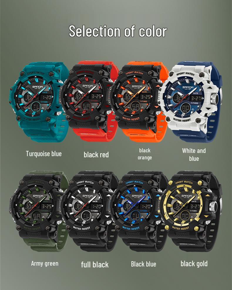 Sanda Dual Display Waterproof Sports Watch: Trendy & Unique Design