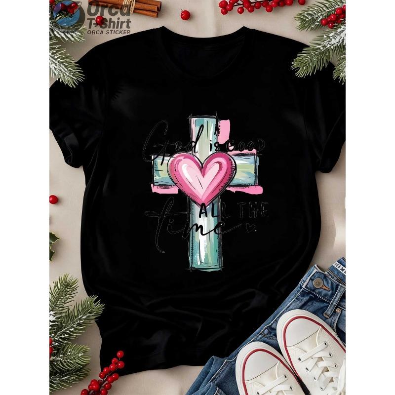 Camiseta Impresa para el Día de San Valentín Talla Europea | Manga Corta Cuello Redondo para Mujer, Lavable a Máquina, Adecuada para Ocasiones Románticas,